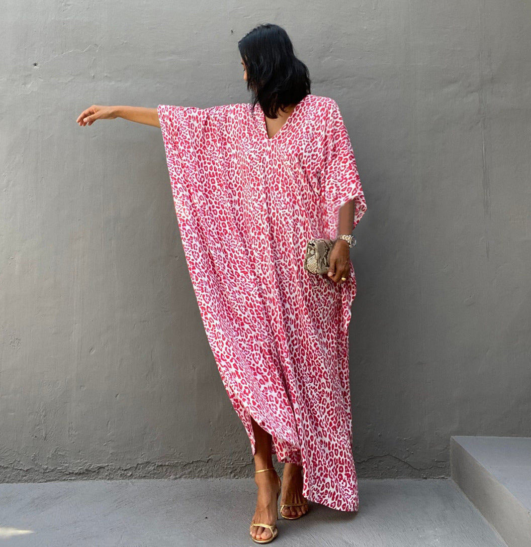 Chamarré Rouge Léopard: Robe Tunique - Boubou