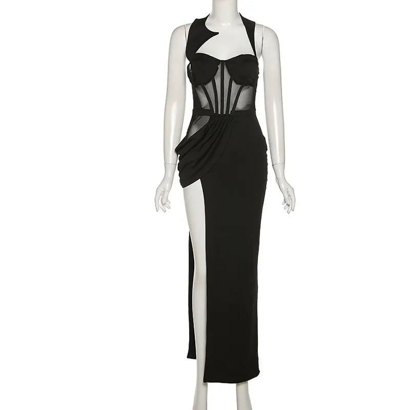 Panthère: Magnifique robe de soirée noire corset