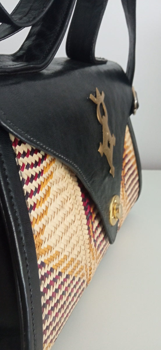 Chamsiya: Sac Artisanal du Niger en Cuir véritable et paille tressée + ferronnerie d'art
