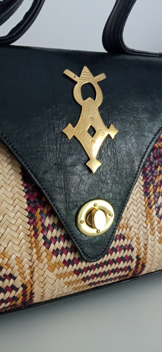 Chamsiya: Sac Artisanal du Niger en Cuir véritable et paille tressée + ferronnerie d'art