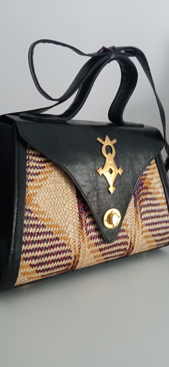 Chamsiya: Sac Artisanal du Niger en Cuir véritable et paille tressée + ferronnerie d'art