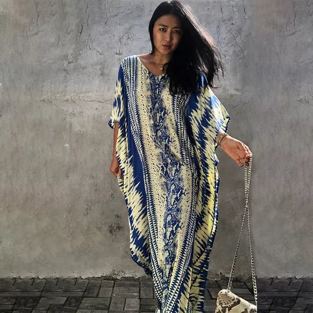 Mirage Bleu Foncé: Robe Tunique - Boubou