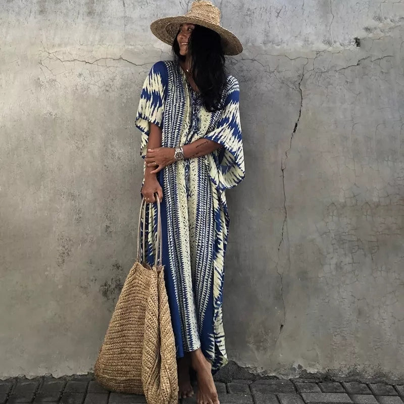 Mirage Bleu Foncé: Robe Tunique - Boubou