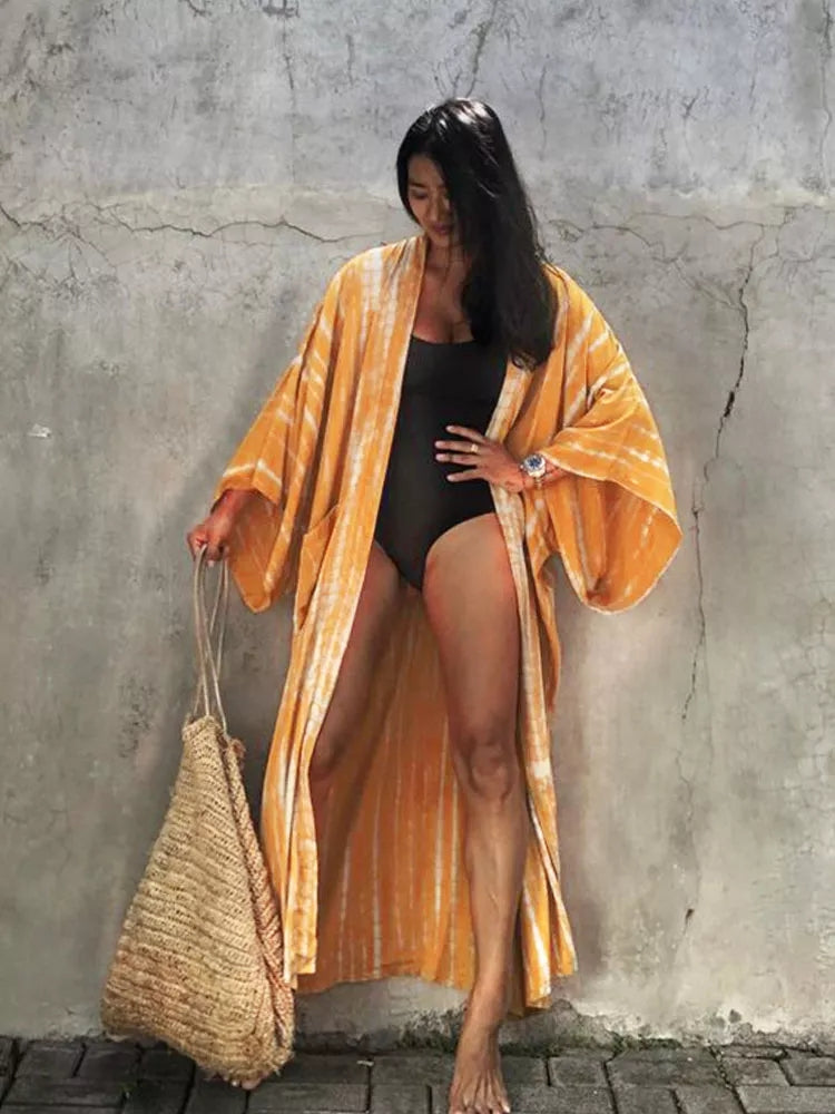 Tunique Jaune Orangé & Blanche Coton