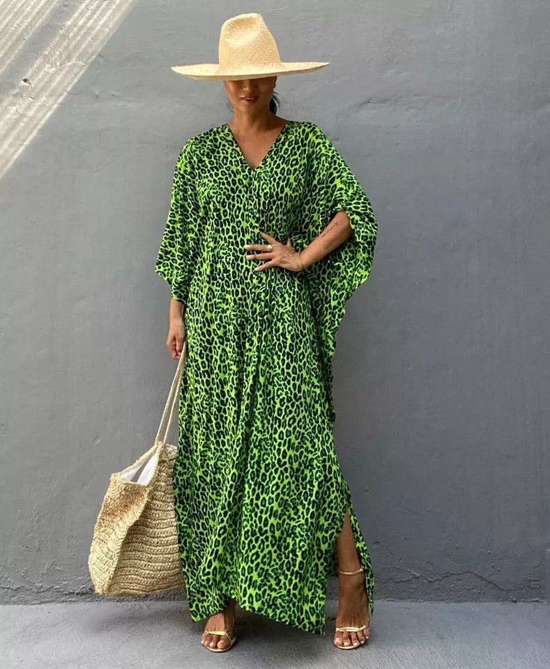 Chamarré Vert Léopard: Robe Tunique - Boubou
