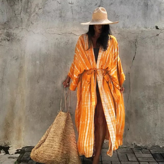 Tunique Jaune Orangé & Blanche Coton