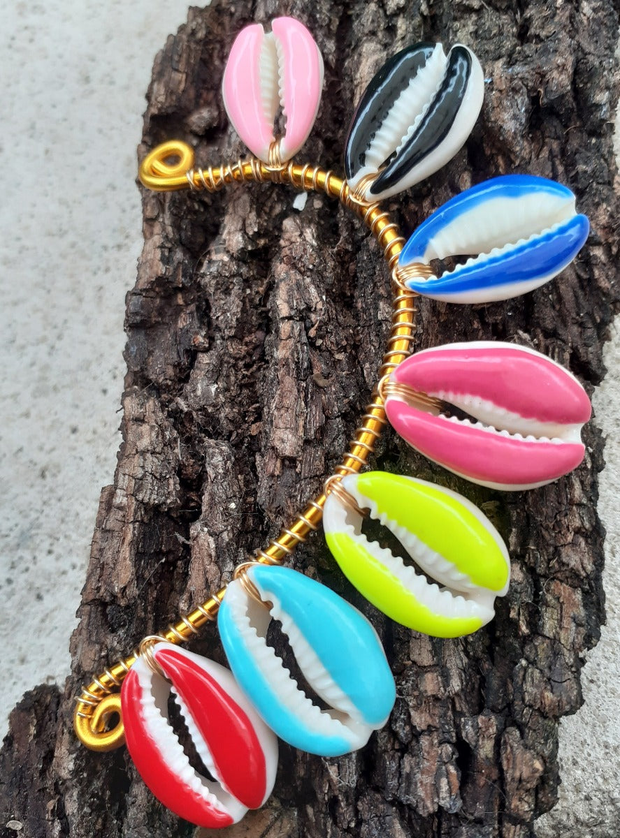 Boucles d'oreilles: Tour d'Oreille Cauris Multicolore à Clip